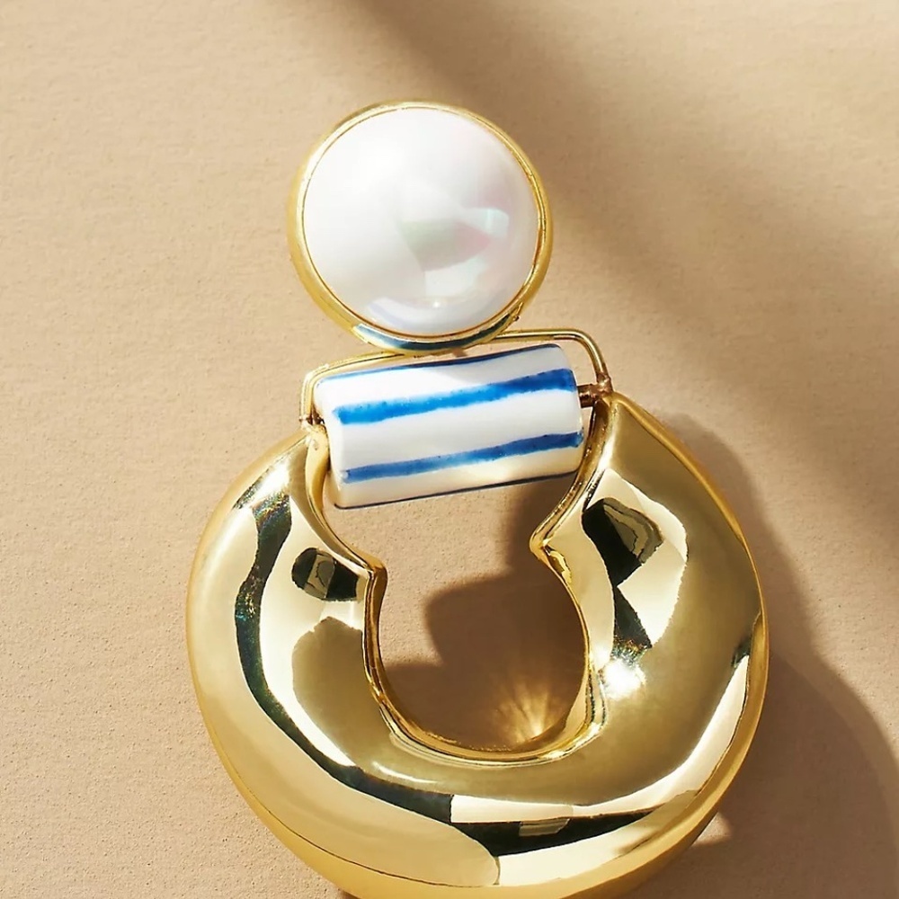 NWT Anthropologie Top Pearl porcelain earrings - Picture 3 of 3
